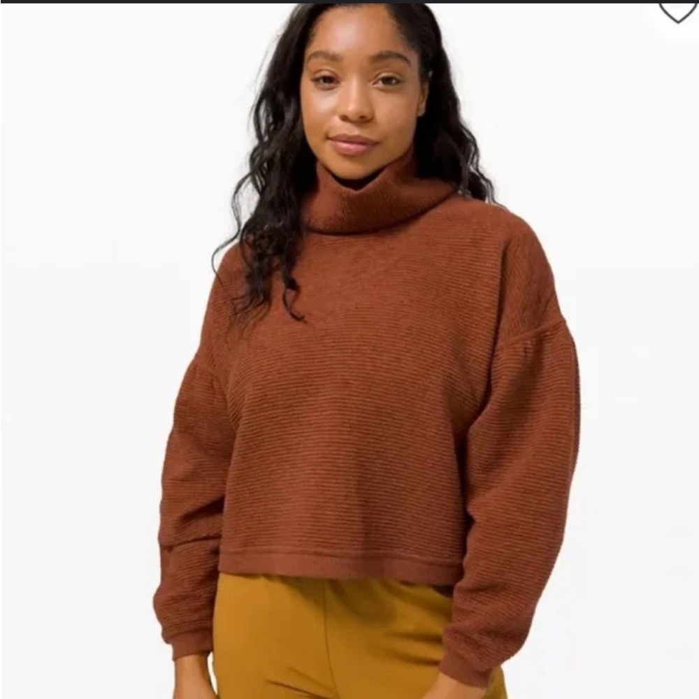 Lululemon‎ Peaceful Moments Pullover S /M Rustic Orange Ribbed Crop High Neck